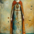 Graceful Woman in Floral Gown with Colorful Umbrella