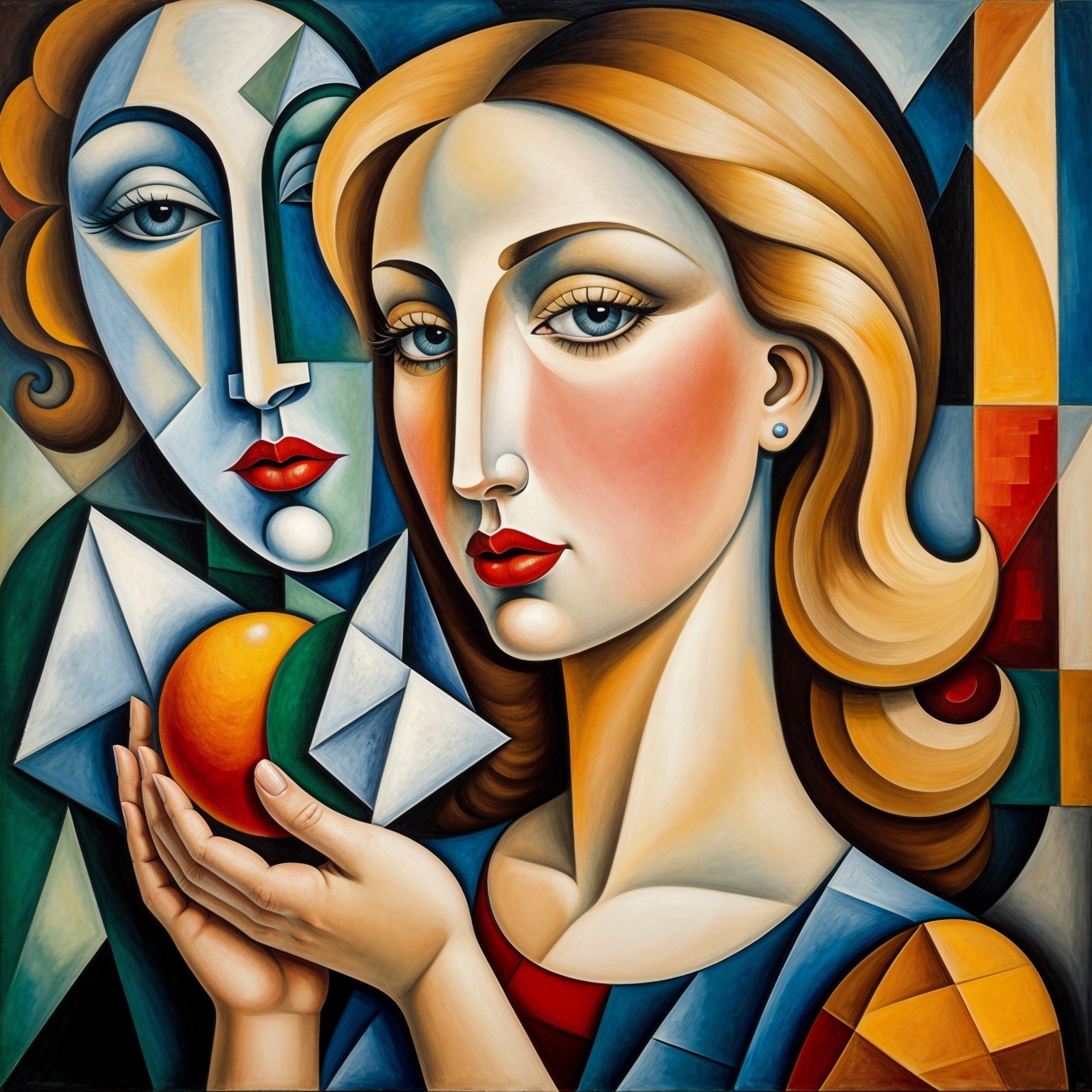 Stylized Portrait of Woman with Orange and Geometric Shapes