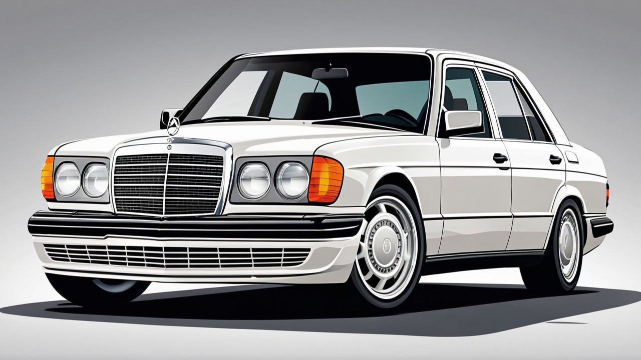 Vector Art of 1980s White Mercedes-Benz W123