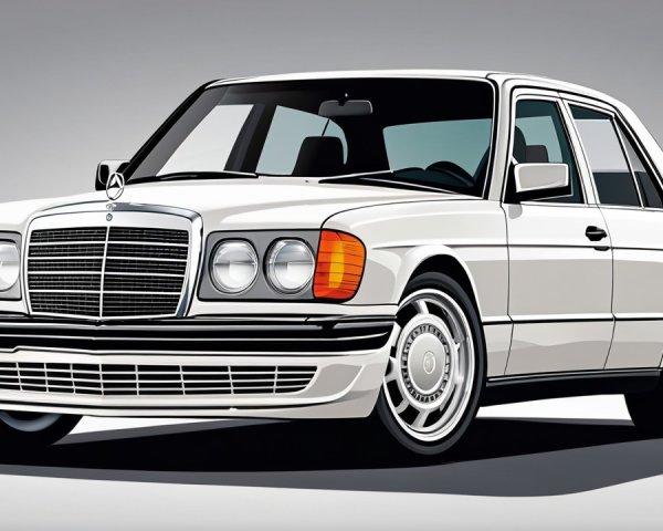 Vector Art of 1980s White Mercedes-Benz W123