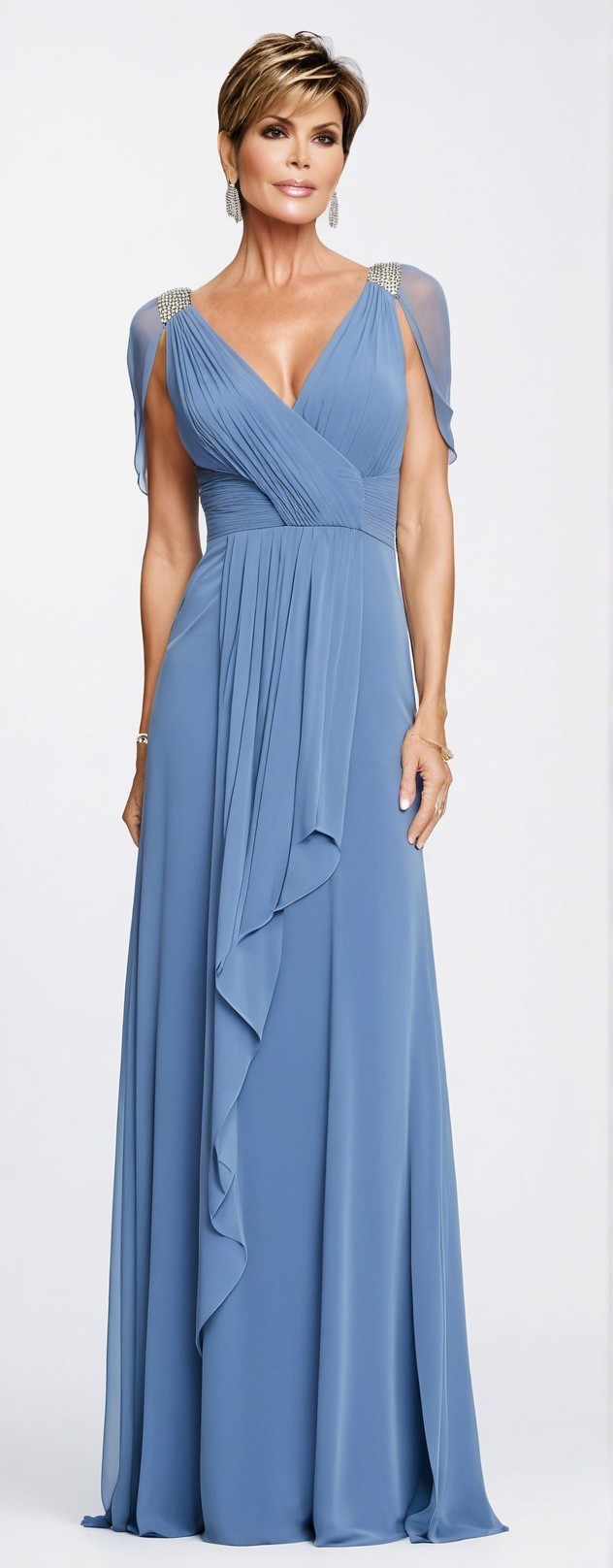 Elegant woman in light blue evening dress with embellishments