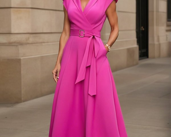 Stylish Woman in Pink Dress on City Street