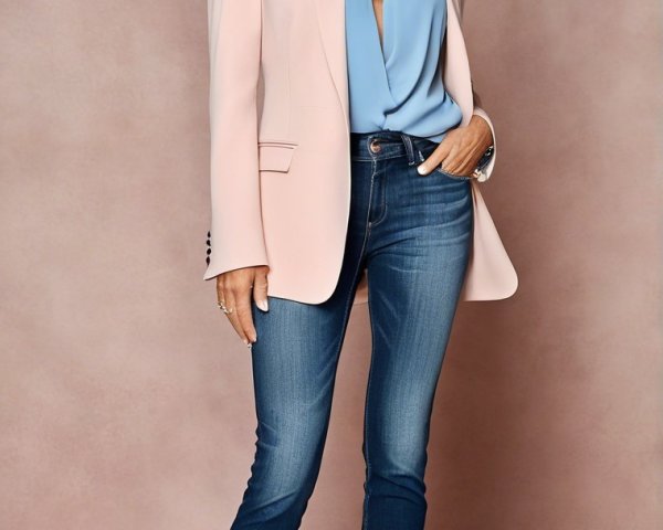 Stylish Woman in Chic Blazer and Dark Jeans Outfit