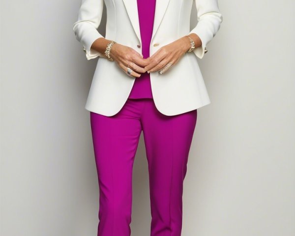Confident Woman in Stylish White Blazer and Magenta Outfit