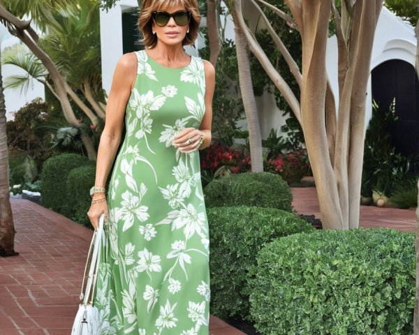 Confident Woman in Floral Dress on Sunlit Path