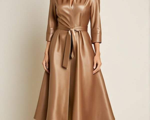 Elegant Woman in Brown Wrap Dress with Heels