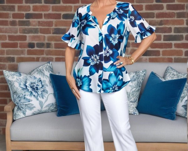 Stylish Floral Blouse and Cropped Pants Outfit Description