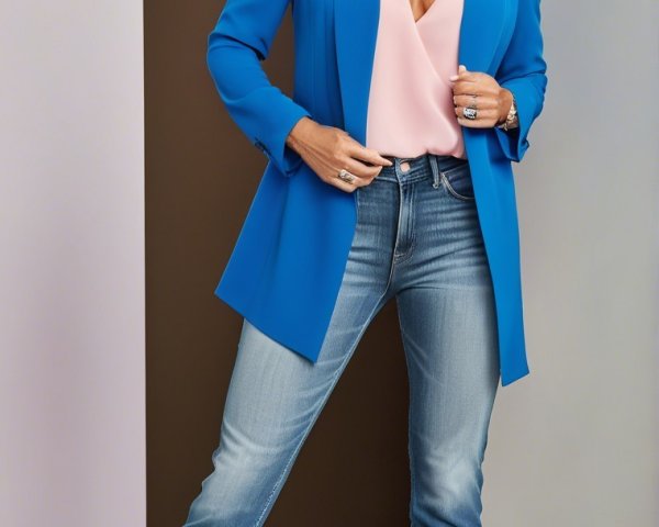 Confident Woman in Blue Blazer and Chic Outfit