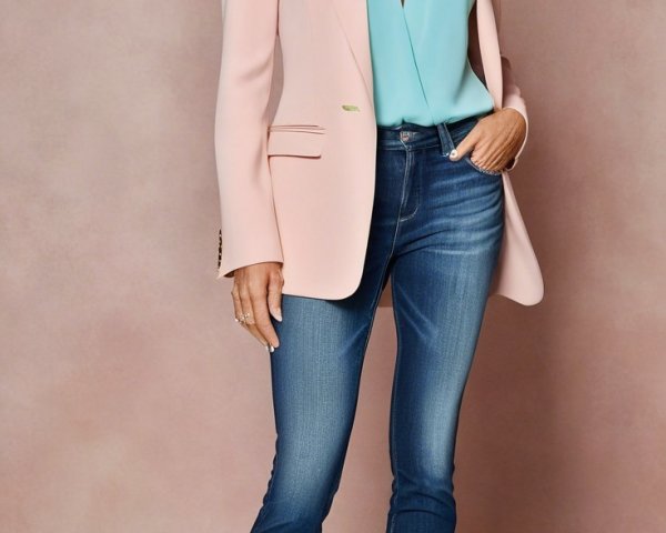 Woman in Stylish Outfit with Pink Blazer and Jeans