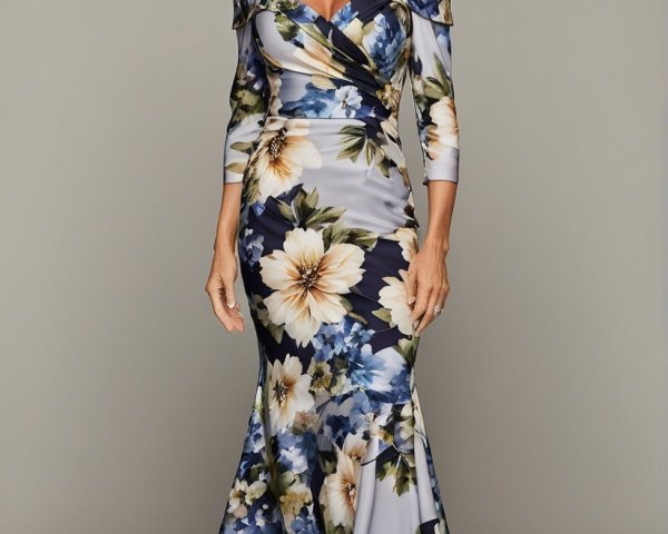 Elegant Off-the-Shoulder Floral Gown Description