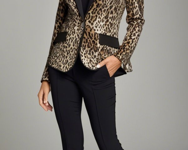 Confident Woman in Stylish Leopard-Print Blazer Outfit