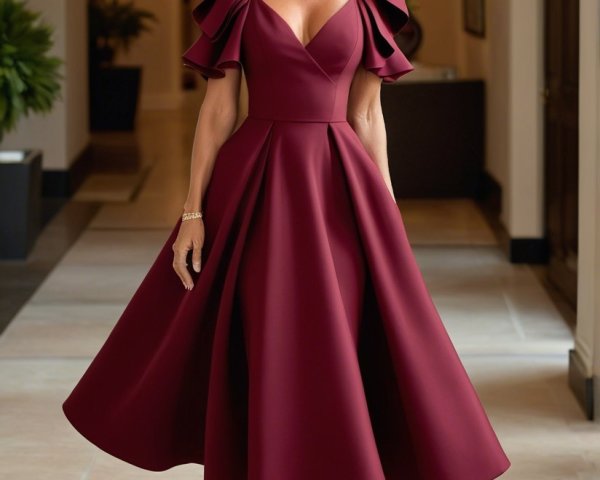 Confident Woman in Elegant Burgundy Dress and Heels