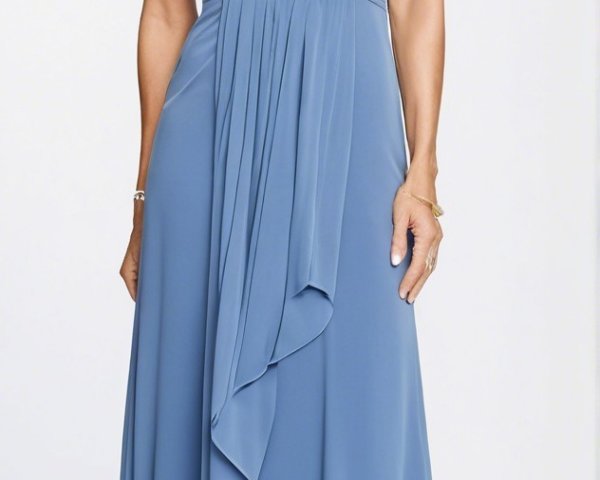 Elegant woman in light blue evening dress with embellishments