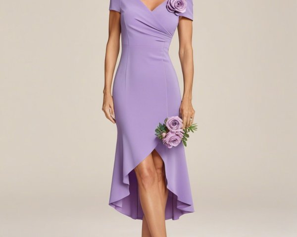 Lavender Dress with Asymmetrical Hem and Rose Accent