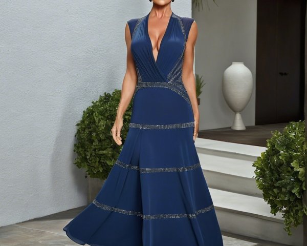 Stylish Woman in Navy Dress by Modern Home