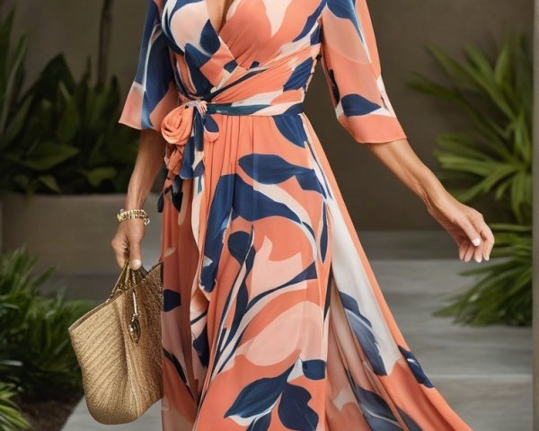 Floral Wrap Dress with Chic Accessories in Greenery