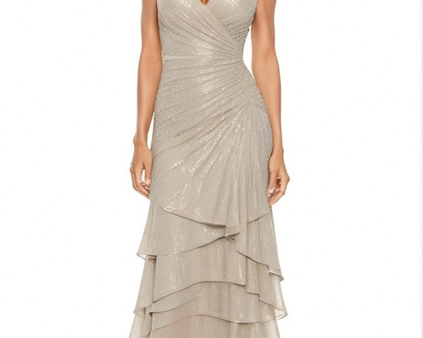 Stylish woman in a sparkling fitted V-neck dress