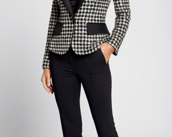 Confident Woman in Stylish Black-and-White Outfit