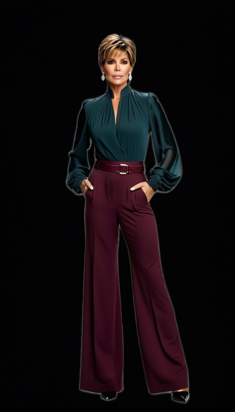 Stylish Outfit Featuring Deep Teal Blouse and Maroon Trousers