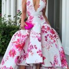 Floral Halter Dress with High-Low Hem and Accessories