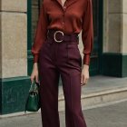 Stylish Outdoor Fashion with Maroon Blouse and Pants