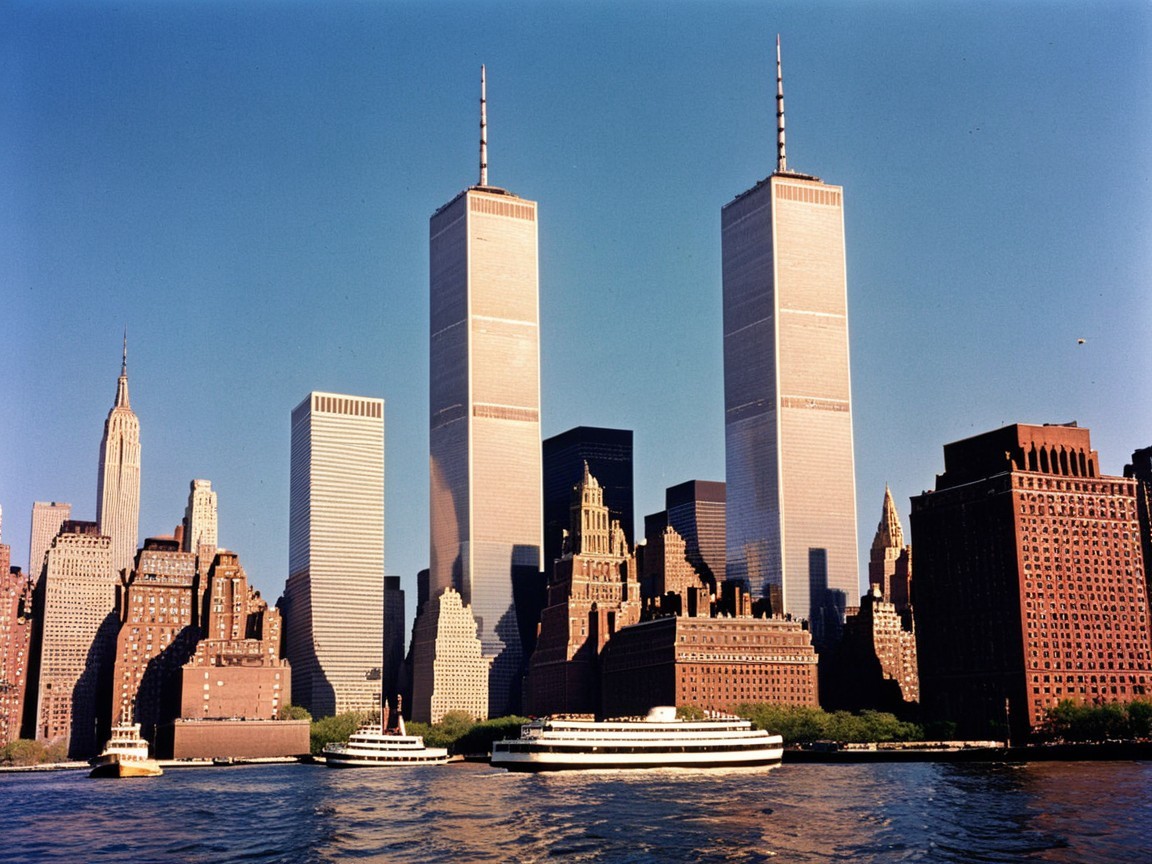 New York City Skyline with World Trade Center and Boats