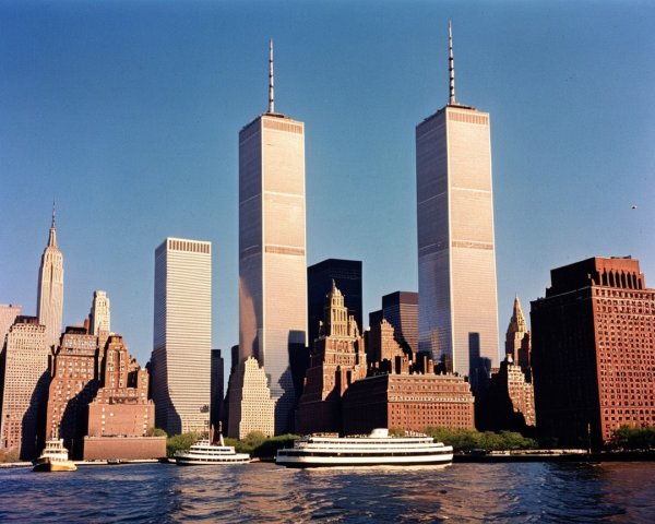 New York City Skyline with World Trade Center and Boats