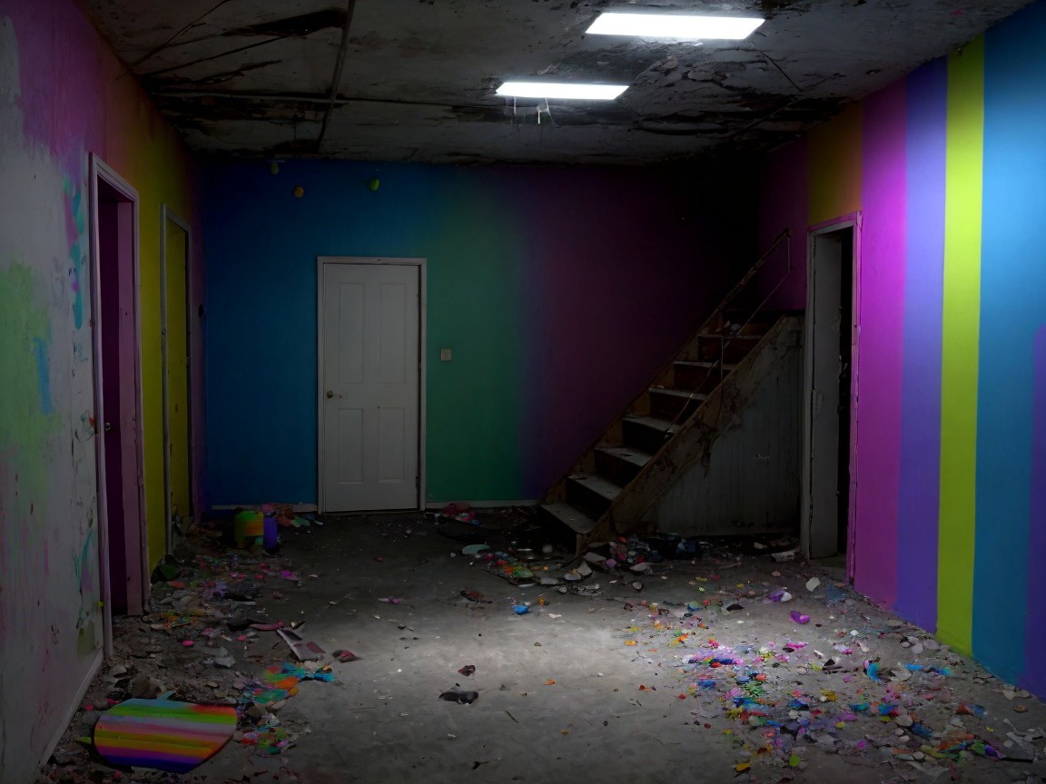 Vibrant Multicolored Walls in an Abandoned Room