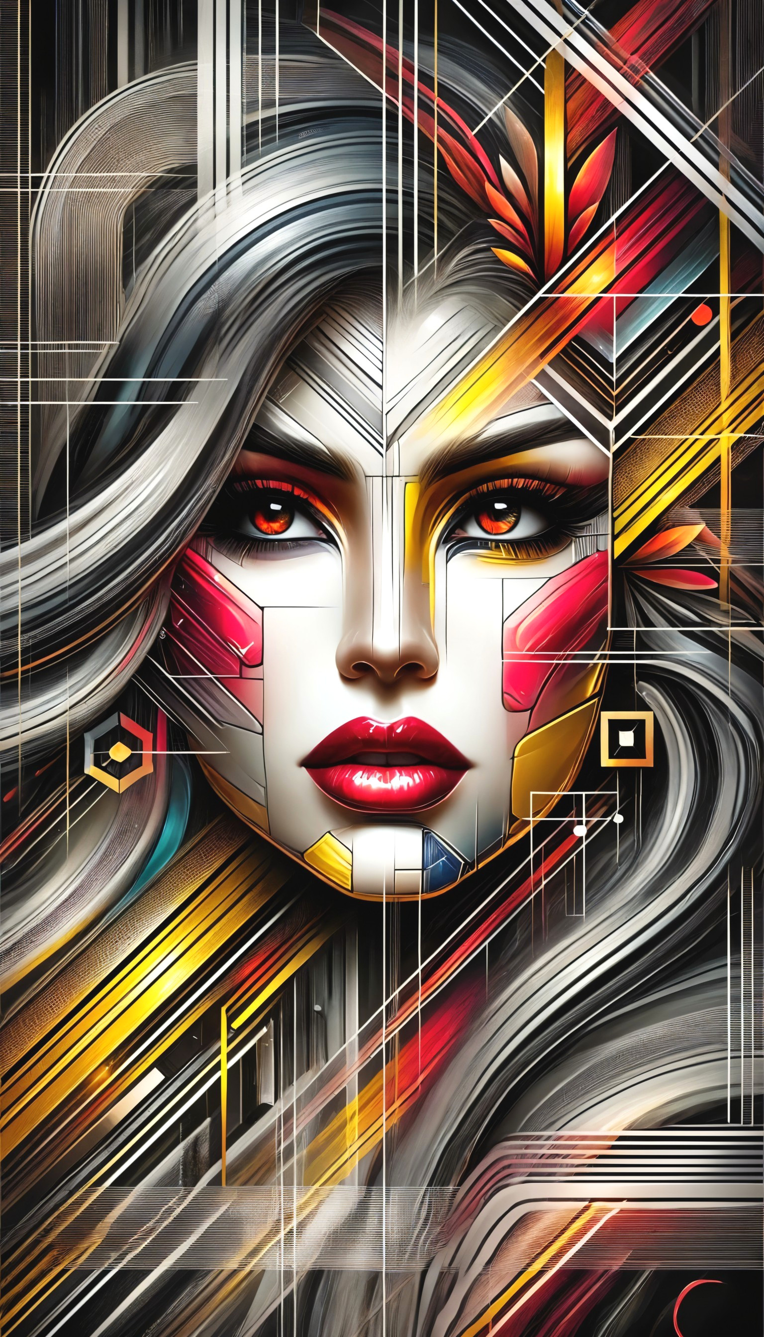 Abstract Woman's Face with Metallic Textures and Colors