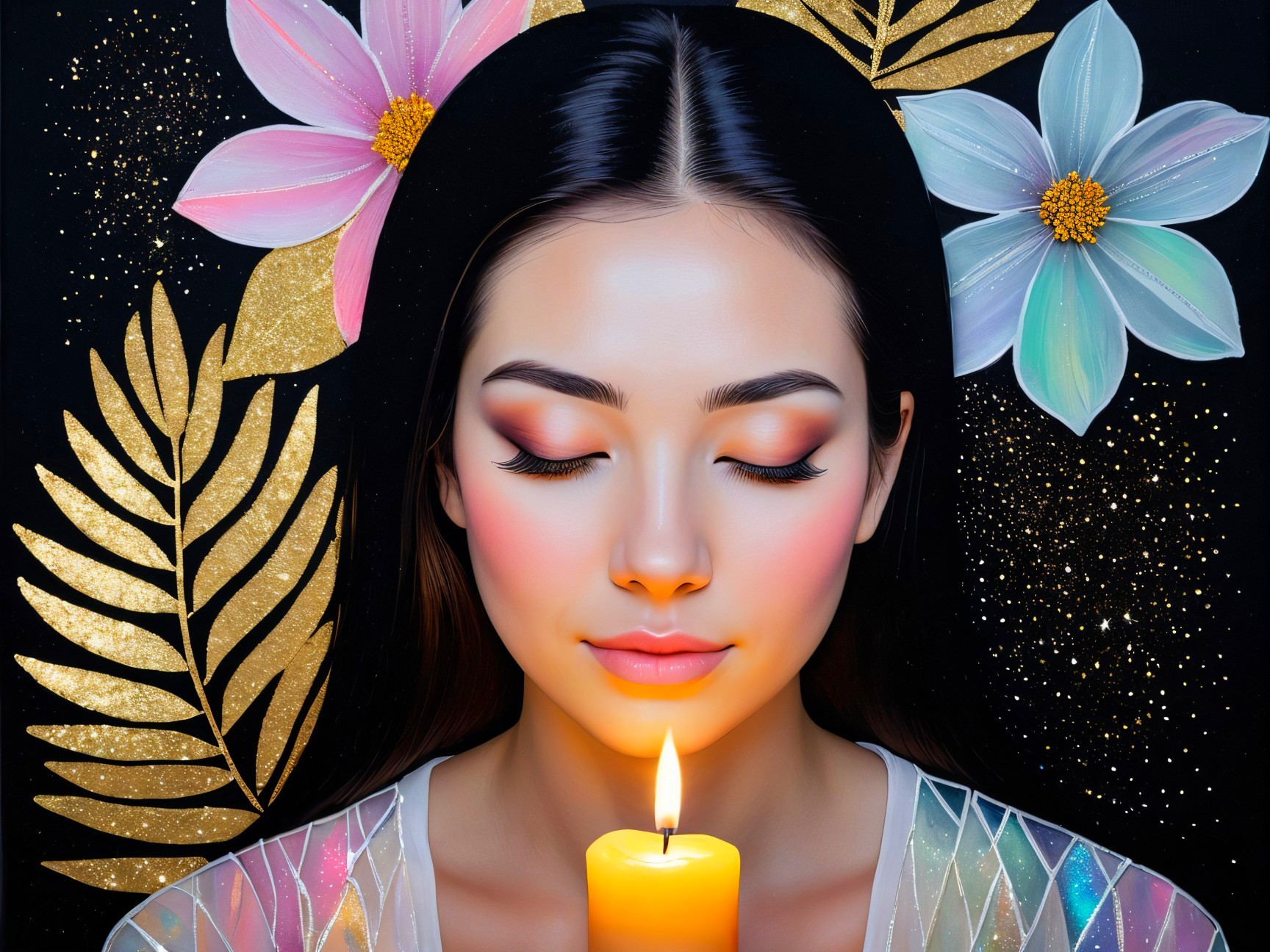 Serene portrait of a young woman with candlelight glow
