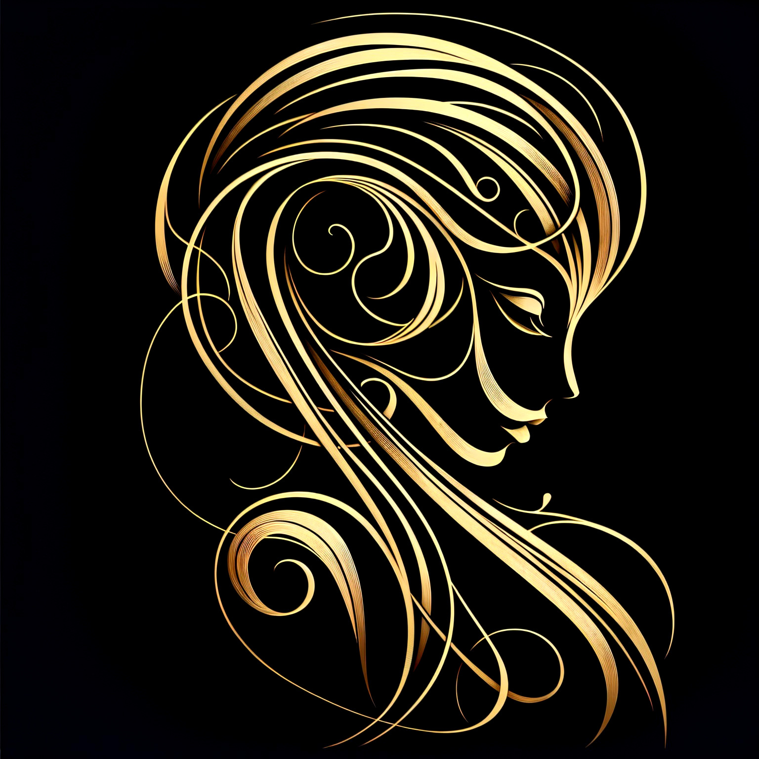 Intricate Design of a Woman's Profile with Golden Hair