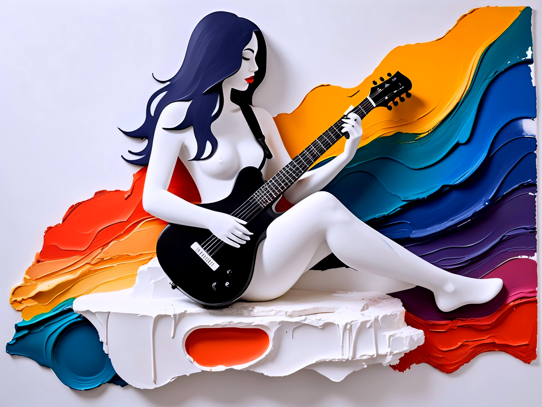 3D Paper Craft Illustration of a Guitarist Woman