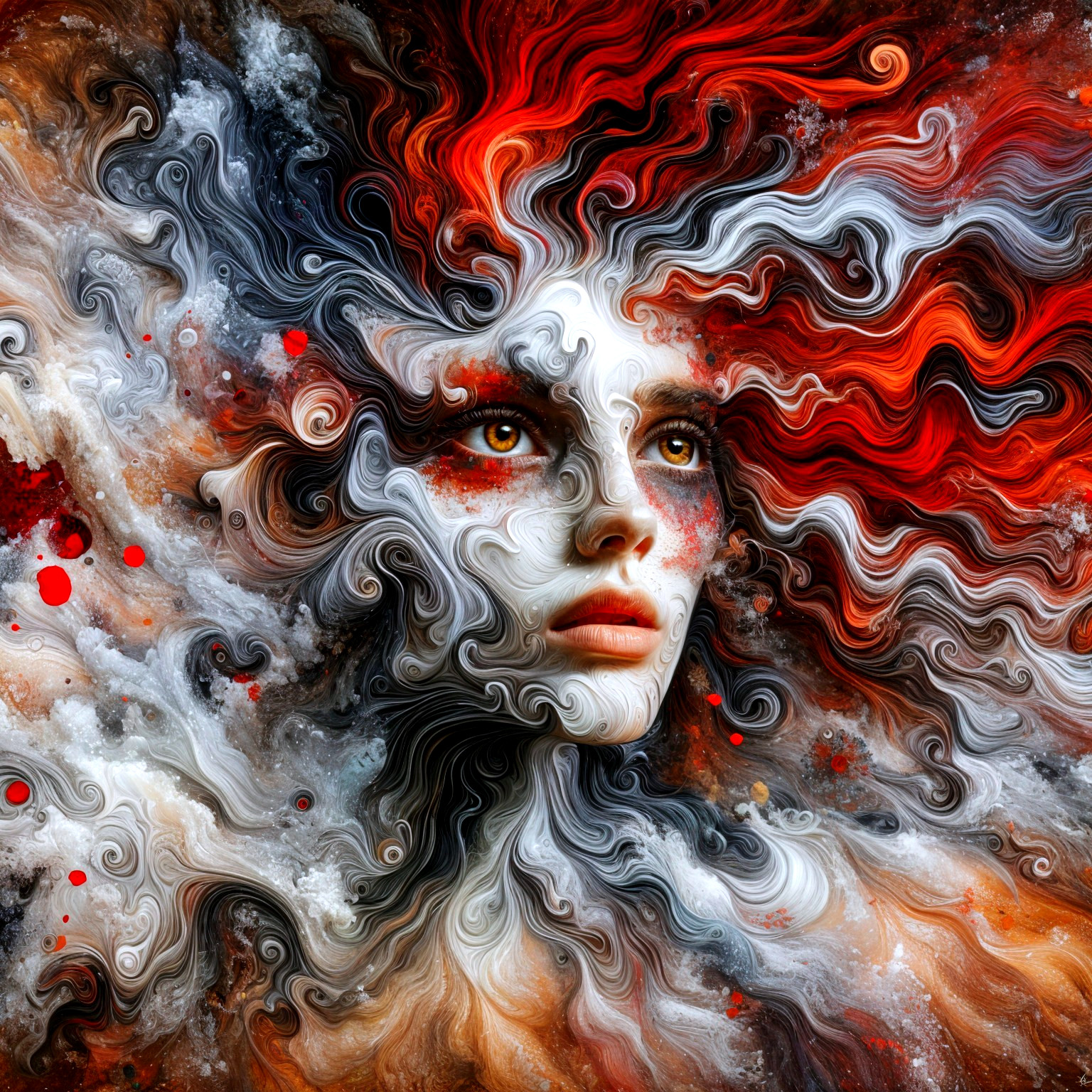 Woman's Face in Whirlwind of Vibrant Colors