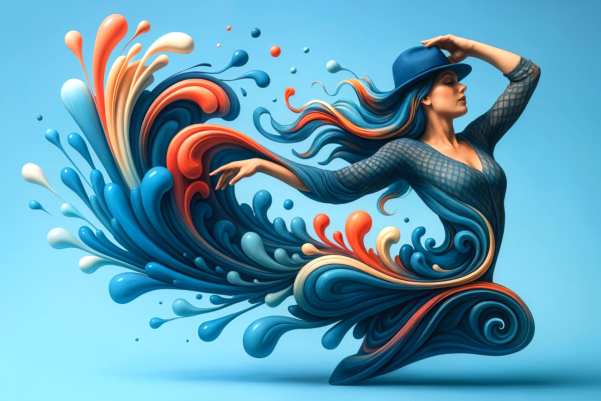 Vibrant Composition of Woman in Stylish Hat with Colors