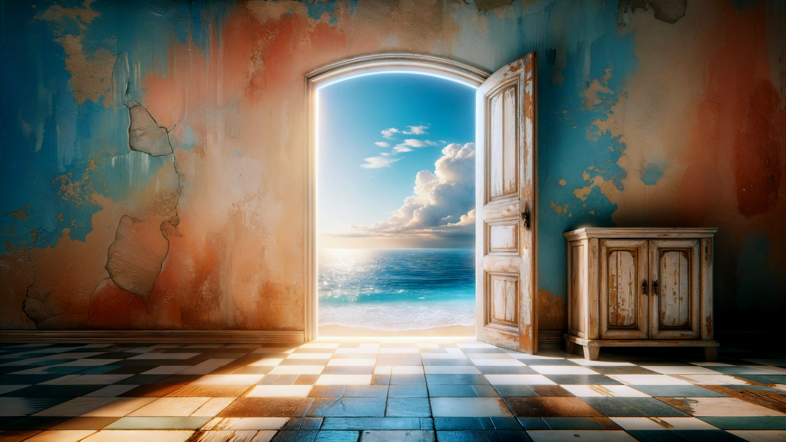 Weathered Room with Ocean View and Vintage Decor