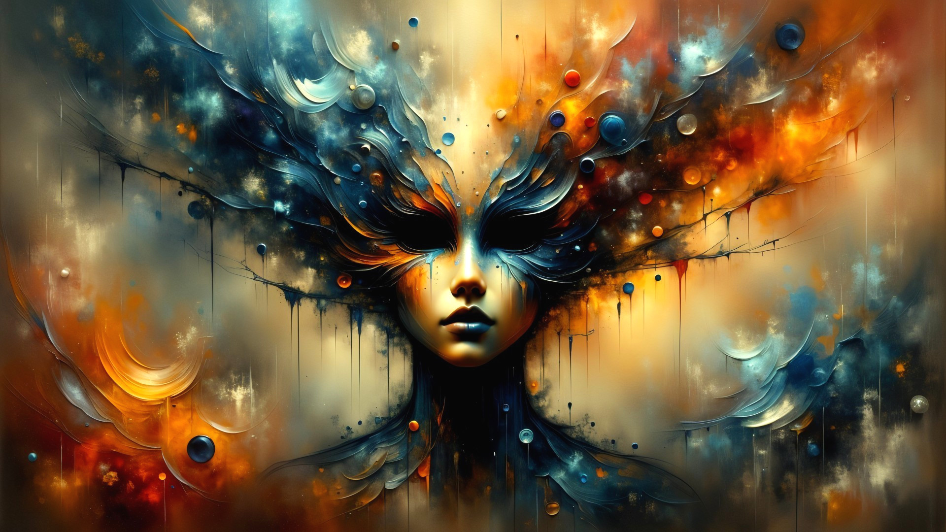Abstract Face with Vibrant Colors and Celestial Elements