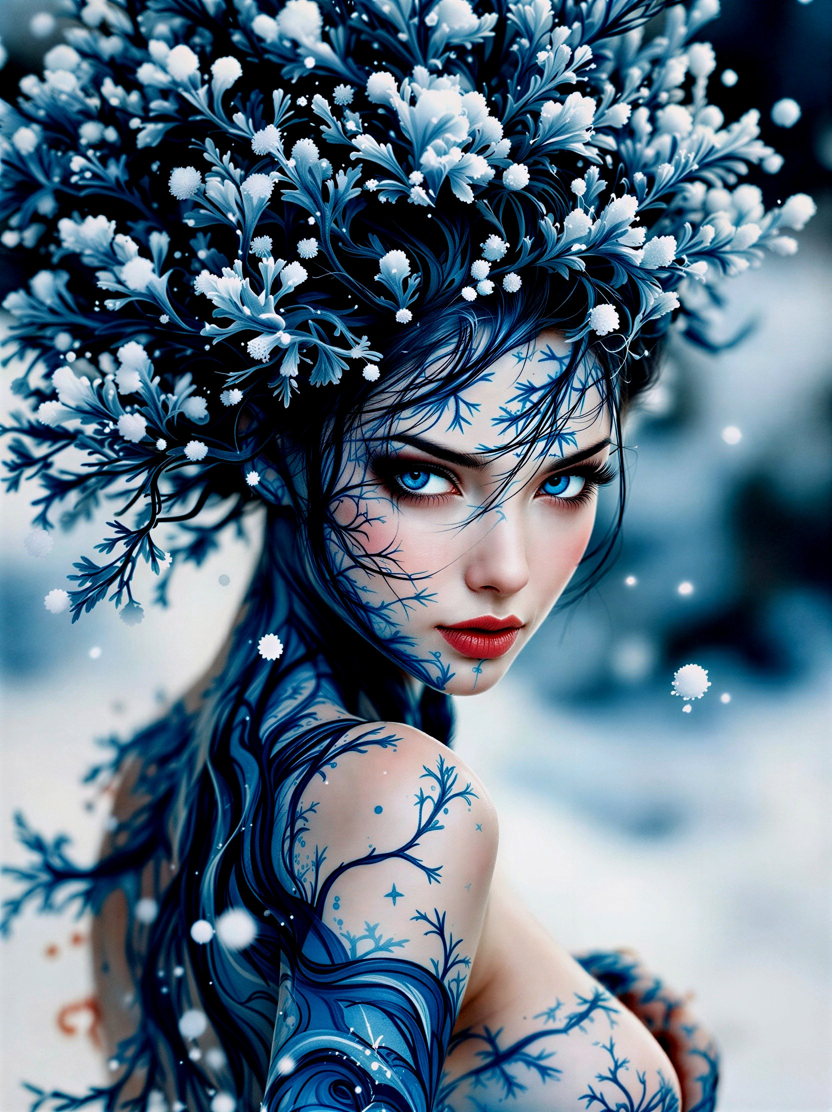 Winter Pixie with Blue Hair and White Highlights