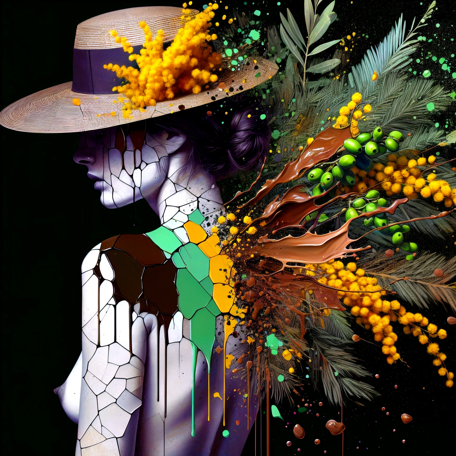 Stylized Profile of a Woman with Mosaic Patterns