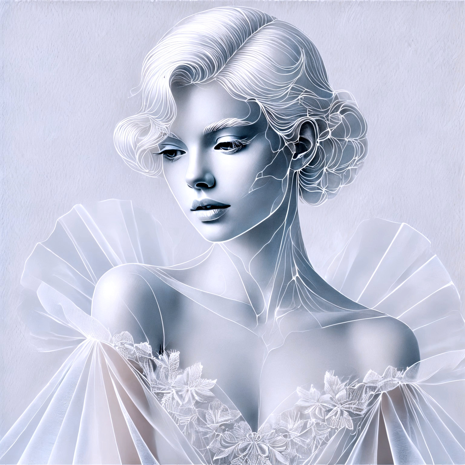 Stylized portrait of a woman in elegant gown