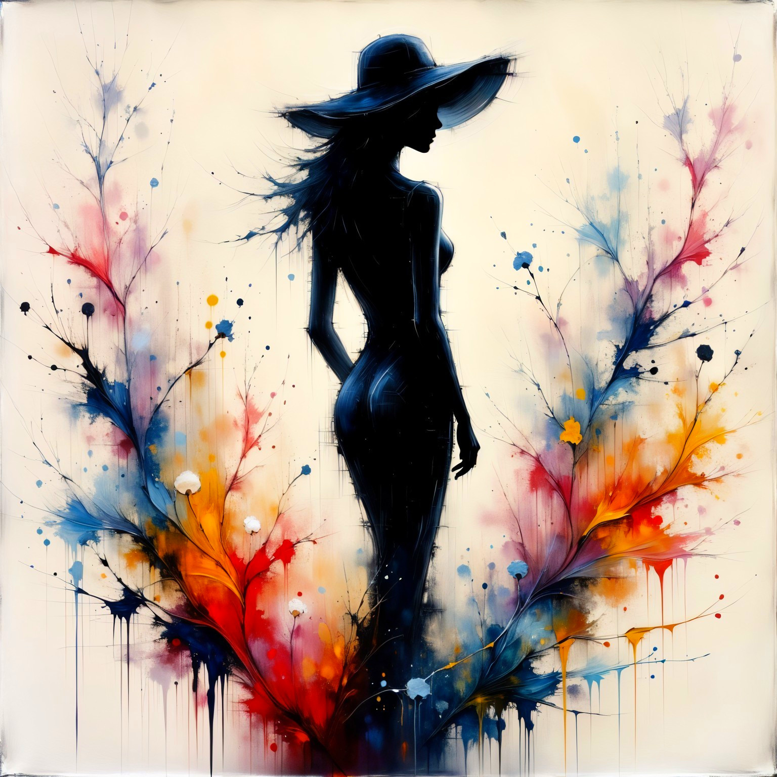 Silhouette of a Woman Against Colorful Abstract Background