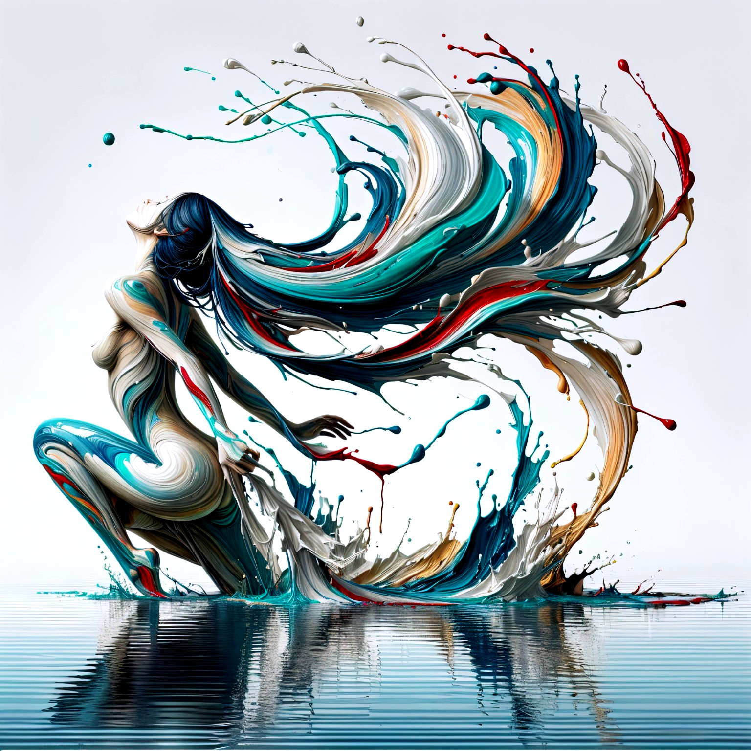 Abstract Woman with Flowing Hair and Vibrant Colors