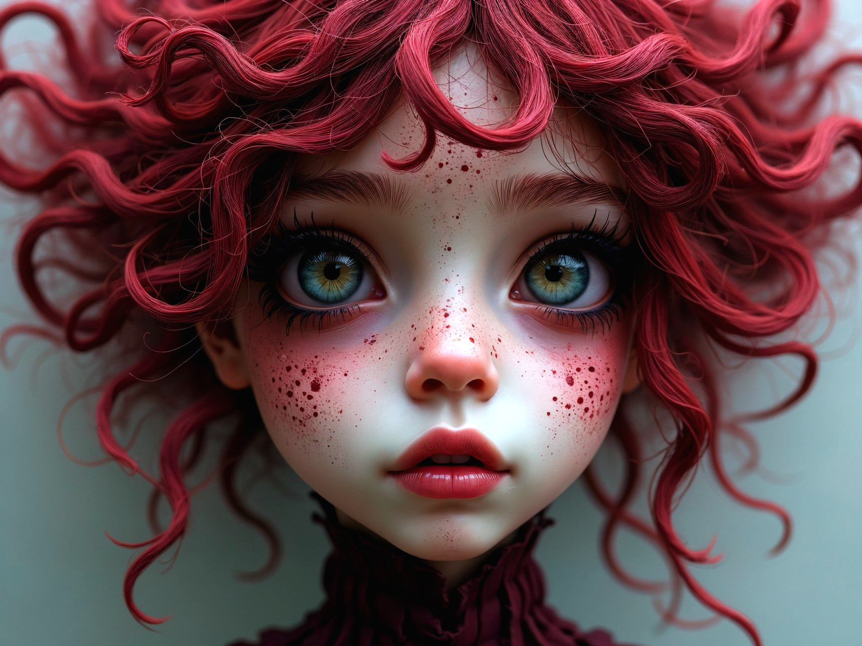 Whimsical Character with Red Hair and Freckles