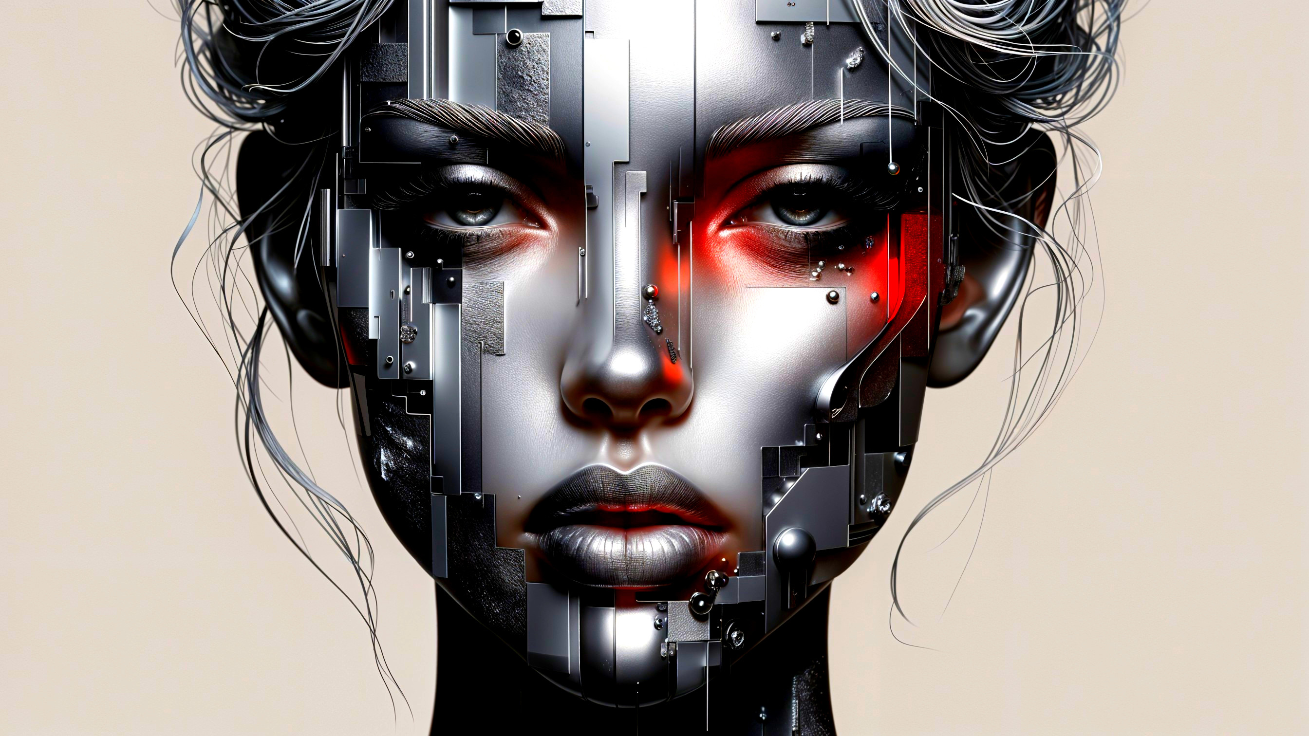 Futuristic Portrait of a Woman with Metallic Elements