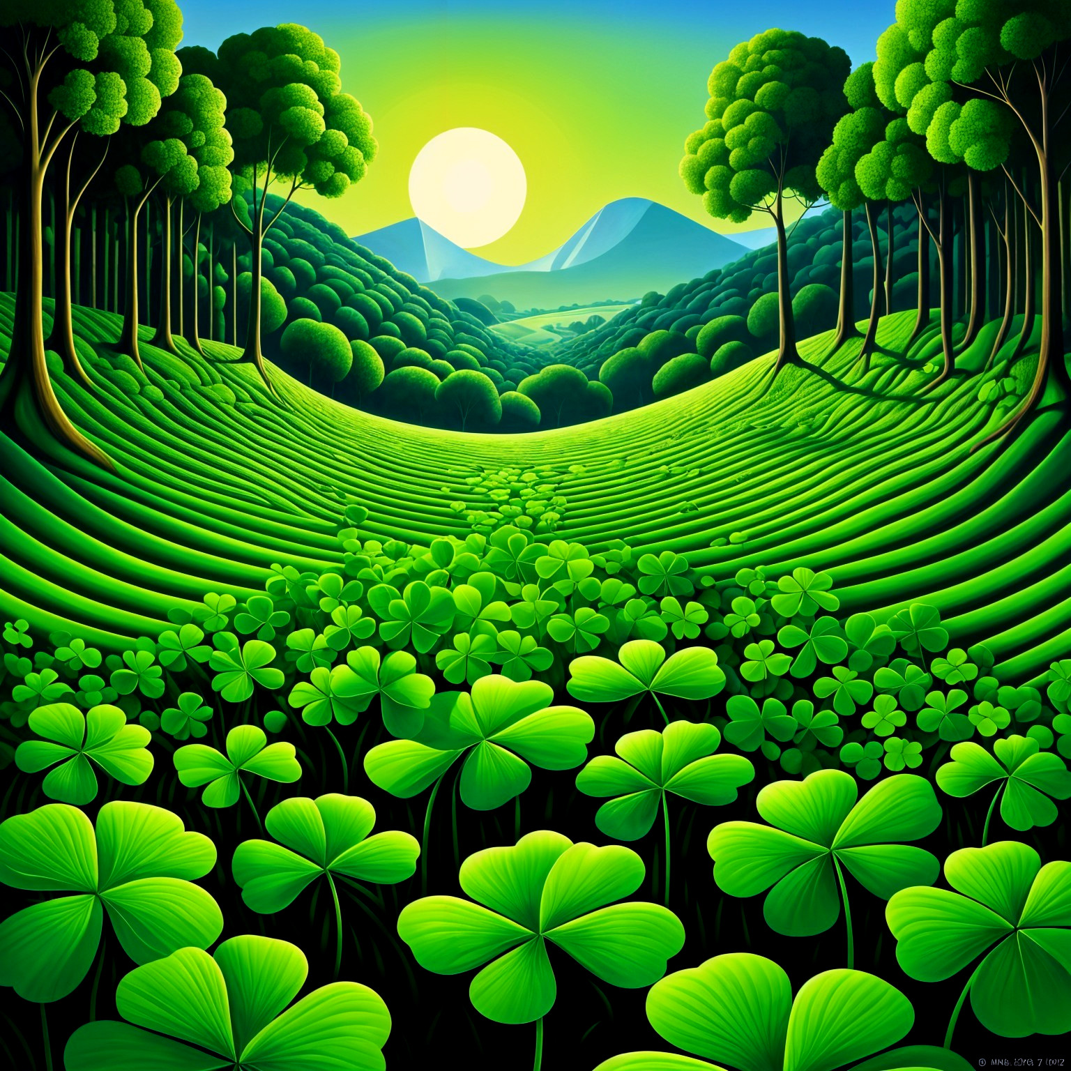 Vibrant Landscape of Green Hills and Gentle Mountains