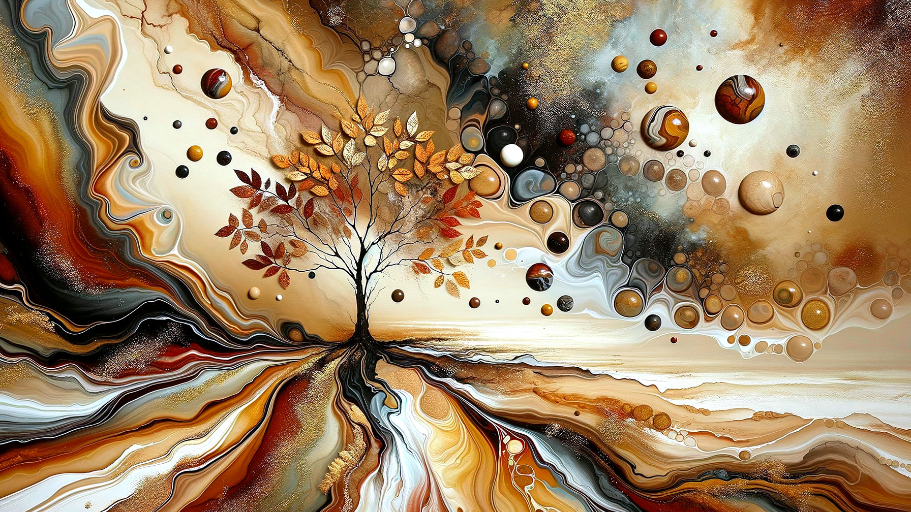 Abstract Landscape with Autumn Tree and Earthy Tones
