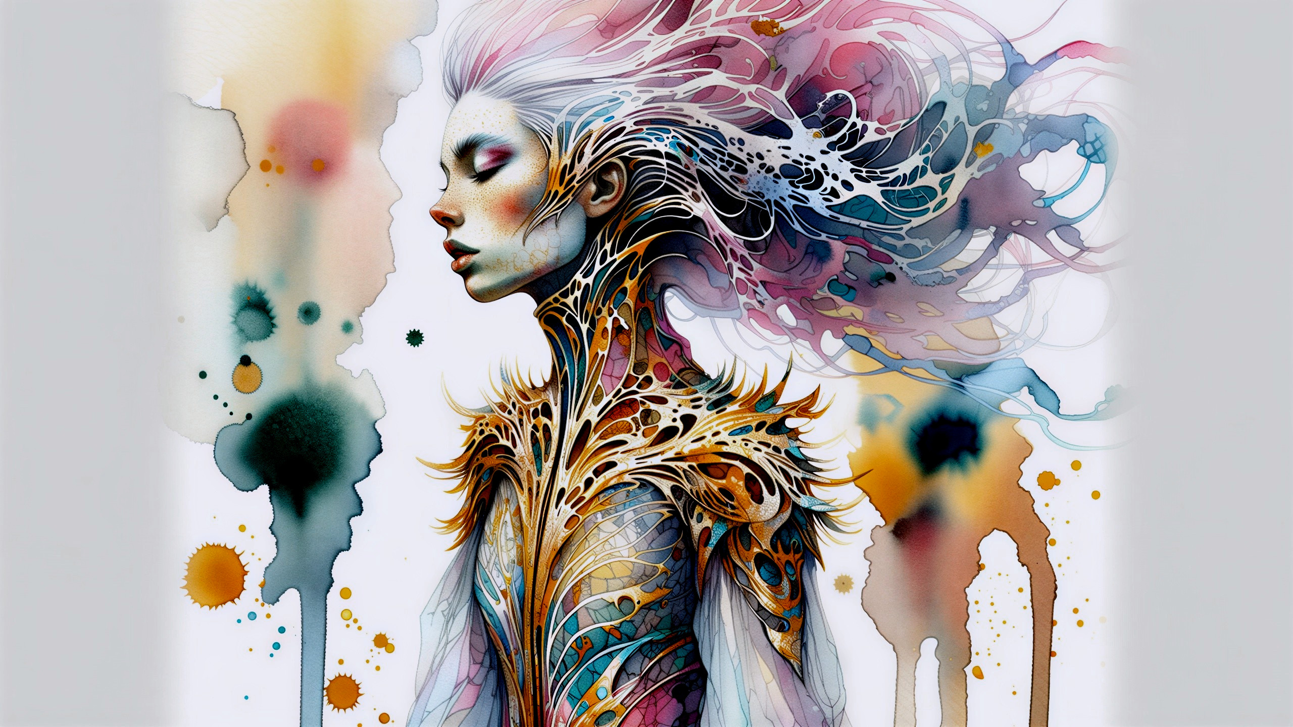 Watercolor Painting of a Woman with Ethereal Colors