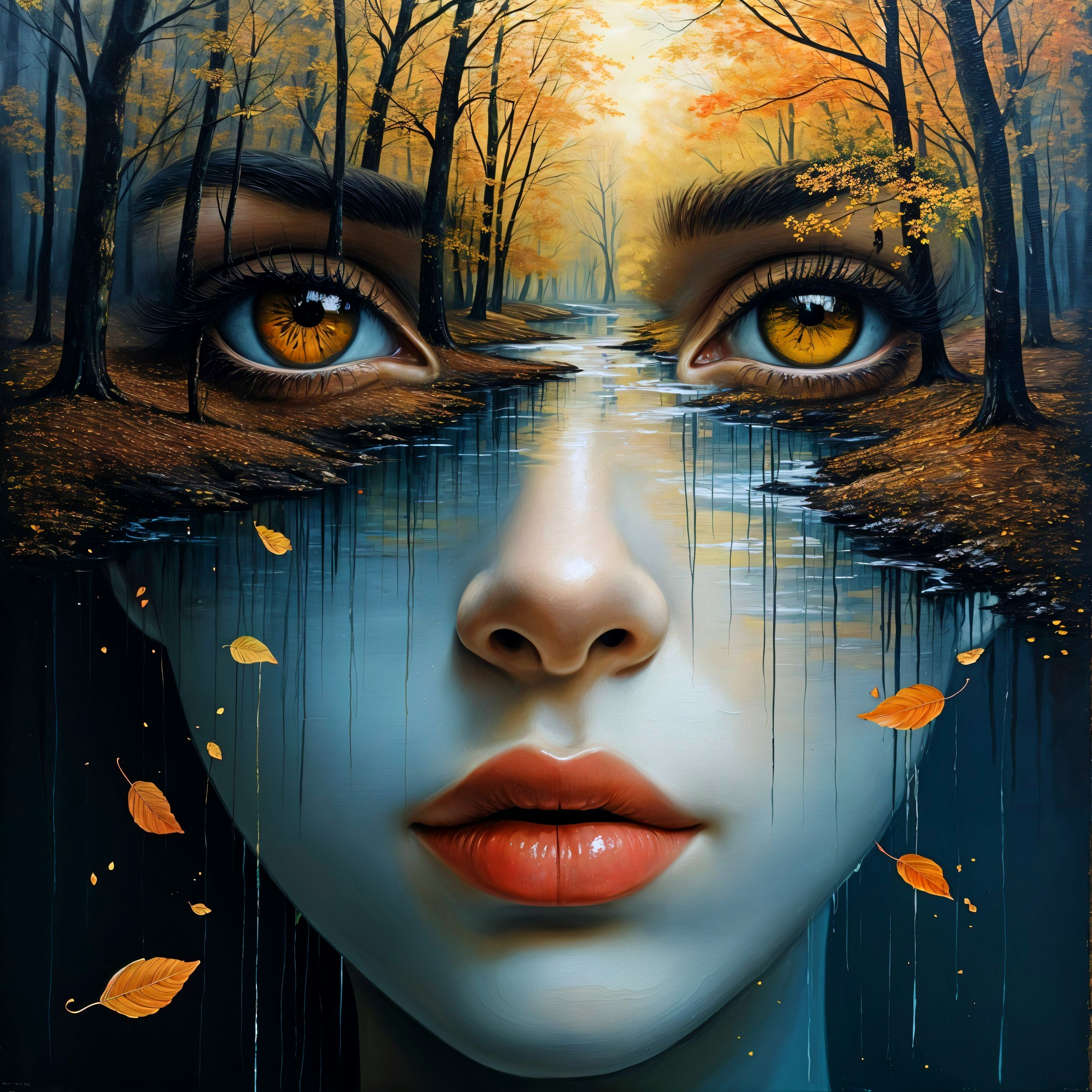 Surreal Portrait of a Woman with Reflective Water