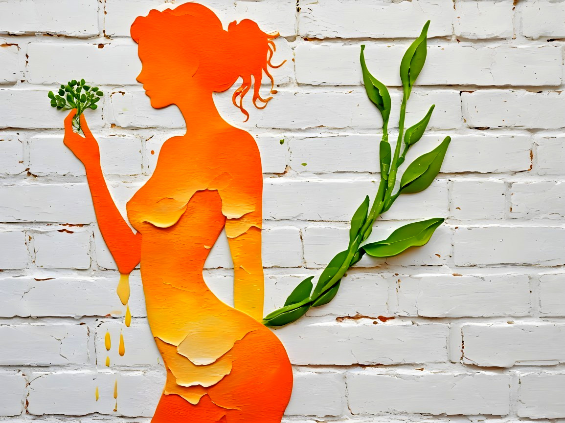 Vibrant Silhouette of Woman with Green Plant Elements