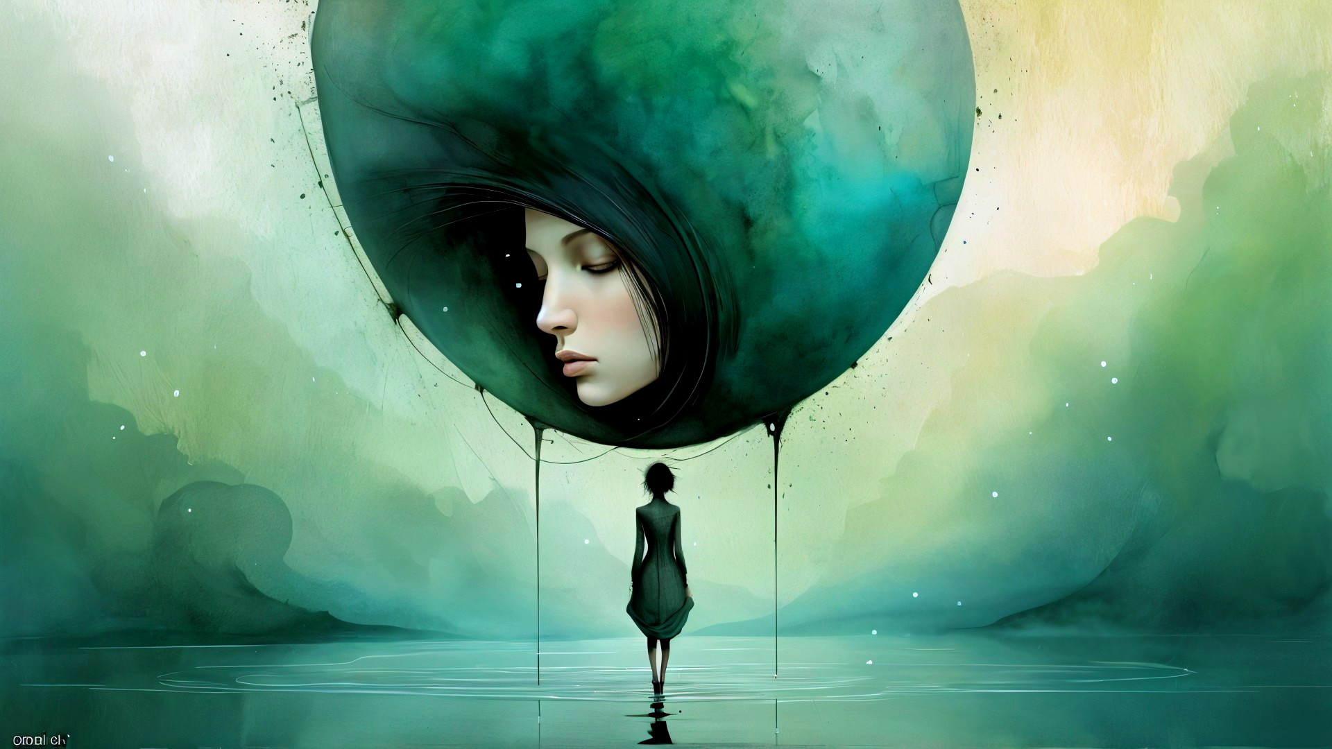 Dreamlike Landscape with Ethereal Green Orb