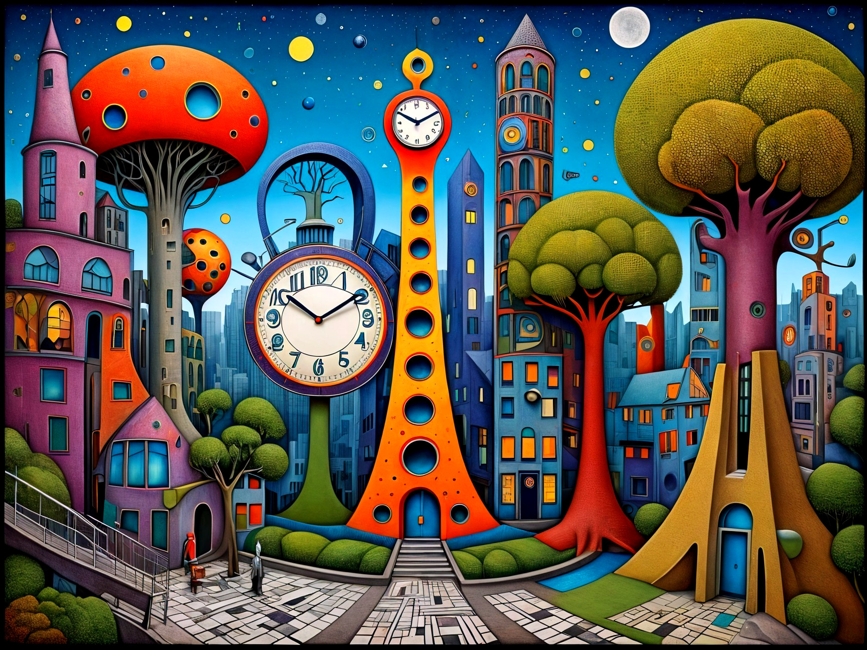 Vibrant Whimsical Cityscape with Colorful Structures